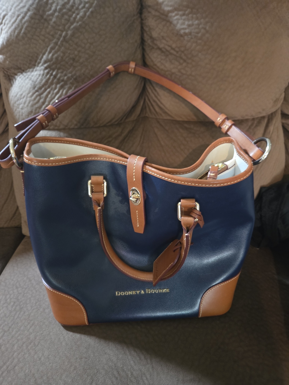 Dooney & Bourke Navy and Tan Leather Shoulder Bag